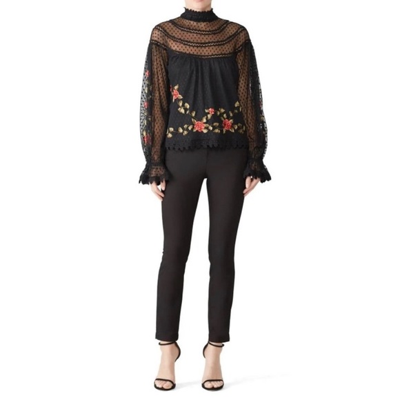 Saylor Mesh Swiss Dot Whimsigoth Delilah Embroidered Floral Sheer Blouse Small - Picture 4 of 12